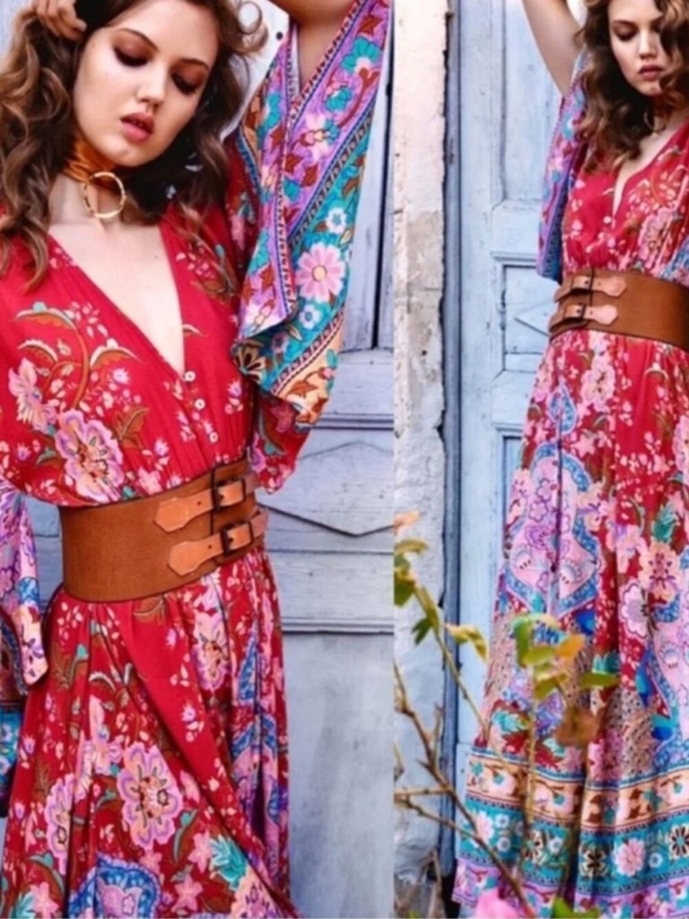 Spell Red Lotus Kimono Sleeve Maxi Gown | Red | Medium | Boho Formal Dress - Picture 3 of 15
